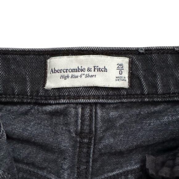 ABERCROMBIE & FITCH BLACK HIGH RISE BUTTON FLY DENIM SHORTS SZ 25 0 RAW HEM - Picture 2 of 3